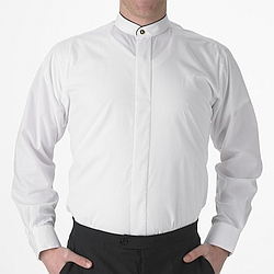 Henry Segal - 1150 - Mens Dress Shirt (Banded Black Piping Collar W/ Fly Front) - White