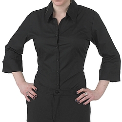 Henry Segal - 1907C - Ladies 3/4 Sleeve Fitted Dress Shirt (Laydown Collar W/ Plain Front) - Black
